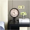 Desk Table Clocks Metal Round Clock Mute Vintage Decorative Standing Retro Digital Electronic Mini Masa Saati Home Decor Ek50Tc Dr Dhmal