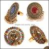 Band Rings Vintage Gold Color Women Indian Jewelry Engraved Flower Pattern Retro Party Female Pearl Tassel Finger Ring Stylish Drop D Otd3T