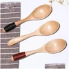 Cuillères Style En Bois Manche En Bois Naturel Rond Pour La Cuisson De La Soupe Mélange Remuer Drop Livraison Maison Jardin Cuisine Salle À Manger Bar Couverts Dhxpb