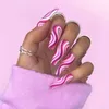 Nagelkonstsatser 24 st långa kista falska naglar med färgglada vågdesigner bärbara falska fulltäcktips Tryck på Manicure Tool311v