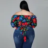 Koszula Plus Size dla kobiet 4xl 5xl 2022 Suummer Floral wydrukowane z mody na ramionach duże damskie topy w stylu