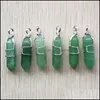 Charms Sier Color Wire Wrapped Green Aventurine Pillar Hexagon Pendum Pendant Healing Crystal Stone Hangings Fashion Smycken Making Dhrun