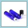 Упаковочные бутылки 10 мл стеклянного рулона на синем высококачественном мини -10 мл эфирного масла с или металлическим роликом 600pcs/лоты капли.