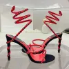 Designer Stiletto Heel Sandals Rene Caovilla Cleo Crystal Studded Snake Strass Ankel Wraparound Dress Shoes High Heeled Rhinestone Rom Womens Sandal 9,5 cm
