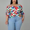 قميص زائد قمصان الحجم للنساء 4XL 5XL 2022 Suummer Floral مطبوعة قبالة الكتف أزياء السيدات كبيرة الطراز