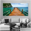 Schilderijen oude houten brug posters canvas schilderen muur kunst foto's voor woonkamer zeemeer landschap prints sky sunset modern home d dhhzf