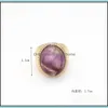 Cluster Rings Fashion Gold Plated Oval Amethyst Quartz Crystal Geometric Natural Stone Ring For Women Men Jewelry Gift Drop Delivery Dhyeo