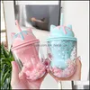 Vattenflaskor Creative Kawaii Cat Claw Double Layer Plastic Cup Girl Heart Fashion St Light Lovely Petal Drop Delivery Home Garden K OT3FK