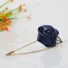 Fashion Satin Rose Flower Brooch For Women Men Elegent Gold Color Leaf Chain Lapel Pin Unisex Charm Clothes Jewelry Accessories