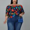 Koszula Plus Size dla kobiet 4xl 5xl 2022 Suummer Floral wydrukowane z mody na ramionach duże damskie topy w stylu