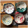 Kommen groot 1200 ml dubbele oor keramische creatieve Japanesestyle bloem print diepe noedel kom ramen soep keuken servies