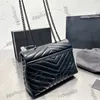 Borse trapuntate Loulou in pelle di agnello firmate da donna Linea Chevron Punto a V 25CM Pochette multiuso nera completa Hardware in metallo Borse a tracolla con catena a San Valentino