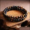 Beaded Strands Men Armband 6mm Tiger Eye Bead Natural Lava Stone Diffuser Armband Elastic Psera Jewelry Gift Drop Delivery Otneu