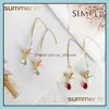 Dangle Chandelier Korean Fashion Summer Crystal Earrings With Gold Crane Long Personality Little Bird Blue Water Drop Earring Deli Otz0R