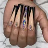 Kunstnagels 24 stks Afneembare Crystal Fake Nials Druk op lange Franse ballerina