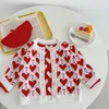Ins urocze wiosenne jesienne dzianiny Zestawy odzieży Dzieci Red Redeve Red Love Heart Cardigan Romper Ubrania dziecięce 100% bawełny