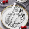 Dinnerware Sets Fl Tableware Spoon Fork Set Stainless Steel Cutlery Knife Of Spoons And Forks Home Drop Delivery Garden Kitchen Dinin Dh9Ov