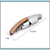 ￖppnar Nonslip Wood Handle CorkScrew Knife PL Tap Double Hansed Beer Red Wine Opener Rostfritt st￥l Bottle Bar Tool Gift SN3491 DR DHKOR