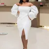 Casual Dresses African Ladies Sexy Womens Off the Shoulder Puff Sleeve Bodycon Split Mid Calf Evening Party Dinner Vestidos Mujer trasa