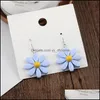 Dangle Chandelier Korean Daisy Flower Long Acrylic Earrings Sweet Style Resin For Women Summer Design Jewelry Wholesale Drop Delive Ot0Z8