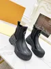 Black Leather Ruby Flat Ankle Boots Women Platform Chelsea Boot Chunky Martin Boots Fashion Booties Elastic Side Panels Circle Signature Lightweight Rubber Sole