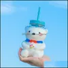 Water Bottles 550Ml Funny Bear Drinking Bottle Cartoon Cute Clear Glass With St Milk Cup Birthday Gift For Girls Drop Delivery Home Otgam