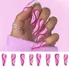 Nagelkonstsatser 24 st långa kista falska naglar med färgglada vågdesigner bärbara falska fulltäcktips Tryck på Manicure Tool311v