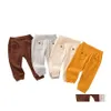 Broek Kids Baby Pocket Solid Colors Elastische peuter jongens kleding baby meisjes casual outfits vrijetijdsuitvoering bebe drop levering dh5s9