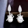 Elegant Long Faux Pearl Bridal Designer Earring for Wedding AAA Cubic Zirconia Drop Dangle Women Bridesmaid Earrings Engagement Fashion Luxury Jewelry Gift