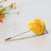 Fashion Satin Rose Flower Brooch For Women Men Elegent Gold Color Leaf Chain Lapel Pin Unisex Charm Clothes Jewelry Accessories