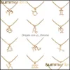 Pendentif Colliers Mode 12 pendentifs Constellation pour femmes Horoscope astrologie galaxie zodiaque tour de cou bijoux cadeaux d'anniversaire goutte De Otsx9
