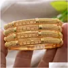 Bangle 4PcsLot 24K Bangles Ethiopian Gold Color For Women Girl Indian Dubai African Wedding Bangls Bracelet Party Bridal Gift Q079243120