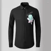 Men's Casual Shirts Minglu Solid Color Mens Luxury Rose Printed And Diamond Long Sleeve Man Plus Size Slim Fit Male