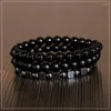 Strand Fashion Cube Black Beads Men's Armband Homme Pulseras Hombre Handmade Natursl Stone Set Jewelry Gift