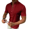 Männer Casual Hemden Sommer Hemd Männer Fashion Solid Shorts Sleeve Tops männer Stand-up Schlank Einreiher Streetwear camisa Masculina