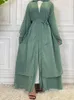 الملابس العرقية أفضل طبقة مزدوجة Abaya Kimono المسلمة شيفون الحجاب الفستان الإسلامي دبي Kaftan