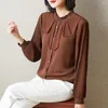 Women's Blouses Leisure Coffee Black Shirts Autumn Chiffon Top Lady Loose Folds Long Sleeve Oversized Shirt Womens Casual Blusas Mujer