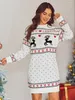 Casual Dresses Simplee Cartoon Christmas Winter Women's Sweater Dress Black White O-neck Long Sleeve Knitted Causal Mini Vestido