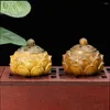 Decorative Figurines Genuine Green Sandalwood Handmade Laser Carve Buddhist Lotus Sachet Storage Pendant Jewelry Craft