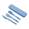 Dinnerware Sets 4 Color Creative Portable Wheat Cutlery With Case Eco Fridendly Knife Fork Spoon Set For Student Canteen Travel Camping