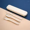 Dinnerware Sets 4 Color Creative Portable Wheat Cutlery With Case Eco Fridendly Knife Fork Spoon Set For Student Canteen Travel Camping