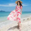 Casual Dresses Beach Böhmen tryckt Chiffon Long Maxi Sexig vår Sommarklänning för kvinnor Vetement Femme 2022 Sukienka
