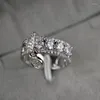 Anillos de boda, anillo de moda, piedra de circón ostentosa, Color plateado, bonito para mujer, joyería de compromiso 2022