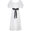 Sukienki swobodne Yigelila Przybysze białe sukienki kwadratowe kołnierz krótkie rękawy z paskiem A-line Lantern Solid 65458