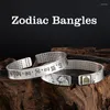 Bangle Six-character Mantra Men's Heart Sutra Ancient Law Twelve Zodiac Life Buddha Proverbs Open Solid Bracelet