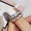 Bröllopsringar 2022 Luxury Rose Gold Silver Color Princess Eternity Band Ring for Women Lady årsdag gåva smycken grossist