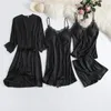 Women's Sleepwear Lace Satin Robe Gown Sets Womens Sleep Suit Spring Nighty Bathrobe Kimono Home Wear With Chest Pads Nightgown
