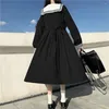 Robes décontractées pour femmes col marin robe noire vêtements d'automne pour femmes en vrac Style japonais longue robe De Mujer