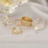 Vintage Gold Color Geometric Heart Circle Joint Cluster Rings Set for Women Minimalist Metal Knuckle Ring Jewelry 10pcs/set