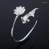 Bangle Free Sent Bead Bracelet Pure S925 Silver Solid Sculpté Carp Lotus Lucky Lovers Réglable